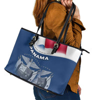 Panama National Flag Leather Tote Bag with Canal Symbolism and Puente del Mundo Motto Design - Wonder Print Shop