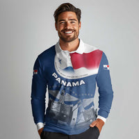 Panama National Flag Long Sleeve Polo Shirt with Canal Symbolism and Puente del Mundo Motto Design - Wonder Print Shop
