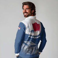 Panama National Flag Long Sleeve Polo Shirt with Canal Symbolism and Puente del Mundo Motto Design - Wonder Print Shop