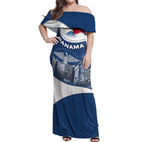 Panama National Flag Off Shoulder Maxi Dress with Canal Symbolism and Puente del Mundo Motto Design - Wonder Print Shop