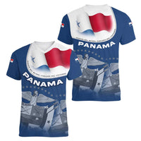 Panama National Flag Women V-Neck T-Shirt with Canal Symbolism and Puente del Mundo Motto Design - Wonder Print Shop