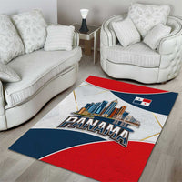 Panama City Skyline Area Rug with National Coat of Arms and Red Blue Flag Theme - Wonder Print Shop
