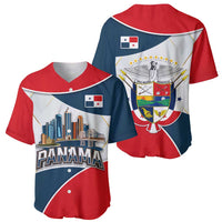 Panama City Skyline Baseball Jersey with National Coat of Arms and Red Blue Flag Theme - Wonder Print Shop