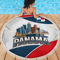 Panama City Skyline Beach Blanket with National Coat of Arms and Red Blue Flag Theme - Wonder Print Shop