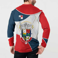 Panama City Skyline Button Sweatshirt with National Coat of Arms and Red Blue Flag Theme - Wonder Print Shop