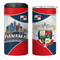Panama City Skyline 4 in 1 Can Cooler Tumbler with National Coat of Arms and Red Blue Flag Theme - Wonder Print Shop