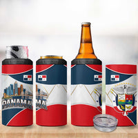 Panama City Skyline 4 in 1 Can Cooler Tumbler with National Coat of Arms and Red Blue Flag Theme - Wonder Print Shop