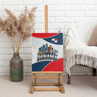 Panama City Skyline Canvas Wall Art with National Coat of Arms and Red Blue Flag Theme - Wonder Print Shop
