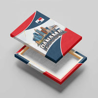 Panama City Skyline Canvas Wall Art with National Coat of Arms and Red Blue Flag Theme - Wonder Print Shop