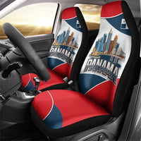 Panama City Skyline Car Seat Cover with National Coat of Arms and Red Blue Flag Theme - Wonder Print Shop