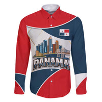Panama City Skyline Family Matching Long Sleeve Bodycon Dress and Hawaiian Shirt with National Coat of Arms and Red Blue Flag Theme - Wonder Print Shop