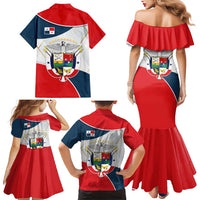Panama City Skyline Family Matching Mermaid Dress and Hawaiian Shirt with National Coat of Arms and Red Blue Flag Theme - Wonder Print Shop