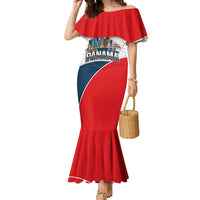 Panama City Skyline Family Matching Mermaid Dress and Hawaiian Shirt with National Coat of Arms and Red Blue Flag Theme - Wonder Print Shop