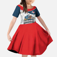 Panama City Skyline Family Matching Off Shoulder Maxi Dress and Hawaiian Shirt with National Coat of Arms and Red Blue Flag Theme - Wonder Print Shop