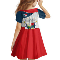 Panama City Skyline Family Matching Off Shoulder Maxi Dress and Hawaiian Shirt with National Coat of Arms and Red Blue Flag Theme - Wonder Print Shop