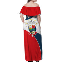 Panama City Skyline Family Matching Off Shoulder Maxi Dress and Hawaiian Shirt with National Coat of Arms and Red Blue Flag Theme - Wonder Print Shop