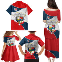 Panama City Skyline Family Matching Puletasi and Hawaiian Shirt with National Coat of Arms and Red Blue Flag Theme - Wonder Print Shop