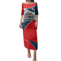 Panama City Skyline Family Matching Puletasi and Hawaiian Shirt with National Coat of Arms and Red Blue Flag Theme - Wonder Print Shop