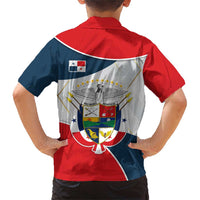 Panama City Skyline Family Matching Short Sleeve Bodycon Dress and Hawaiian Shirt with National Coat of Arms and Red Blue Flag Theme - Wonder Print Shop