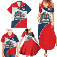 Panama City Skyline Family Matching Summer Maxi Dress and Hawaiian Shirt with National Coat of Arms and Red Blue Flag Theme - Wonder Print Shop