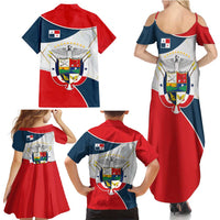 Panama City Skyline Family Matching Summer Maxi Dress and Hawaiian Shirt with National Coat of Arms and Red Blue Flag Theme - Wonder Print Shop