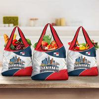 Panama City Skyline Grocery Bag with National Coat of Arms and Red Blue Flag Theme - Wonder Print Shop