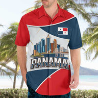 Panama City Skyline Hawaiian Shirt with National Coat of Arms and Red Blue Flag Theme - Wonder Print Shop