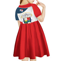 Panama City Skyline Kid Short Sleeve Dress with National Coat of Arms and Red Blue Flag Theme - Wonder Print Shop
