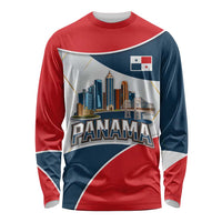 Panama City Skyline Long Sleeve Shirt with National Coat of Arms and Red Blue Flag Theme - Wonder Print Shop