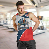 Panama City Skyline Men Tank Top with National Coat of Arms and Red Blue Flag Theme - Wonder Print Shop