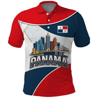 Panama City Skyline Polo Shirt with National Coat of Arms and Red Blue Flag Theme - Wonder Print Shop