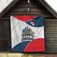 Panama City Skyline Quilt with National Coat of Arms and Red Blue Flag Theme - Wonder Print Shop