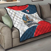 Panama City Skyline Quilt with National Coat of Arms and Red Blue Flag Theme - Wonder Print Shop