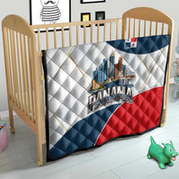 Panama City Skyline Quilt with National Coat of Arms and Red Blue Flag Theme - Wonder Print Shop