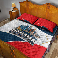 Panama City Skyline Quilt Bed Set with National Coat of Arms and Red Blue Flag Theme - Wonder Print Shop