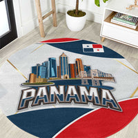 Panama City Skyline Round Carpet with National Coat of Arms and Red Blue Flag Theme - Wonder Print Shop