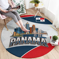 Panama City Skyline Round Carpet with National Coat of Arms and Red Blue Flag Theme - Wonder Print Shop