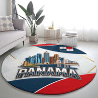 Panama City Skyline Round Carpet with National Coat of Arms and Red Blue Flag Theme - Wonder Print Shop