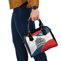 Panama City Skyline Shoulder Handbag with National Coat of Arms and Red Blue Flag Theme - Wonder Print Shop
