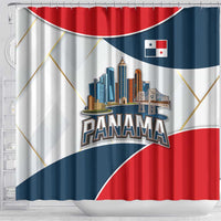 Panama City Skyline Shower Curtain with National Coat of Arms and Red Blue Flag Theme - Wonder Print Shop