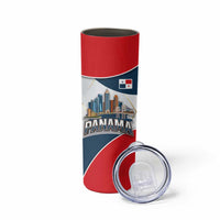 Panama City Skyline Skinny Tumbler with National Coat of Arms and Red Blue Flag Theme - Wonder Print Shop