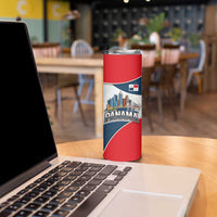Panama City Skyline Skinny Tumbler with National Coat of Arms and Red Blue Flag Theme - Wonder Print Shop