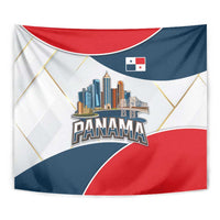 Panama City Skyline Tapestry with National Coat of Arms and Red Blue Flag Theme - Wonder Print Shop