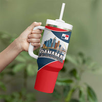 Panama City Skyline Tumbler With Handle with National Coat of Arms and Red Blue Flag Theme - Wonder Print Shop