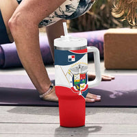 Panama City Skyline Tumbler With Handle with National Coat of Arms and Red Blue Flag Theme - Wonder Print Shop