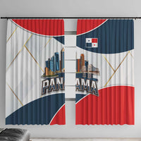 Panama City Skyline Window Curtain with National Coat of Arms and Red Blue Flag Theme - Wonder Print Shop