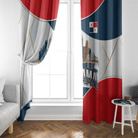 Panama City Skyline Window Curtain with National Coat of Arms and Red Blue Flag Theme - Wonder Print Shop
