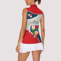 Panama City Skyline Women Sleeveless Polo Shirt with National Coat of Arms and Red Blue Flag Theme - Wonder Print Shop