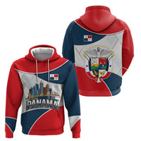 Panama City Skyline Zip Hoodie with National Coat of Arms and Red Blue Flag Theme - Wonder Print Shop