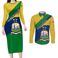 Saint Vincent and the Grenadines Flag Couples Matching Long Sleeve Bodycon Dress and Long Sleeve Button Shirt Coat of Arms and National Colors - Wonder Print Shop